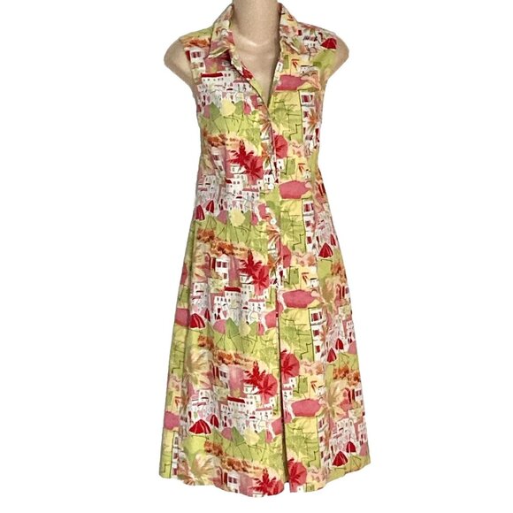 Talbots Women Size 10 Sleeveless Button Front Shirt Dress Pink Green Stick Women - Picture 2 of 9